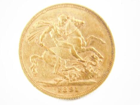 A Queen Victoria full gold sovereign 1891, 8.0g.