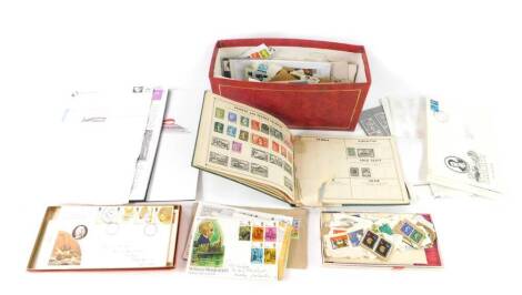 Philately. British and World stamps, including pre decimal first day covers, mint stamps, and a 1990 Royal Mail Collectors Pack.