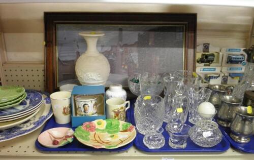 A quantity of china and glassware to include:- blue & white plates and a meat dish