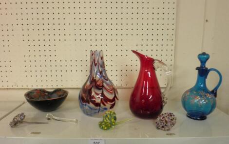 Various coloured glass to include:- jug