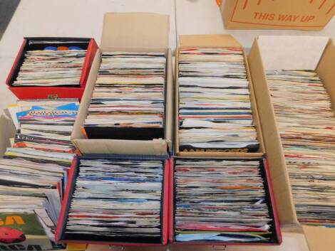 Record singles rock pop easy listening, etc, contained in three cases and four boxes.