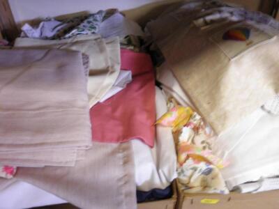 Three boxes of linen etc