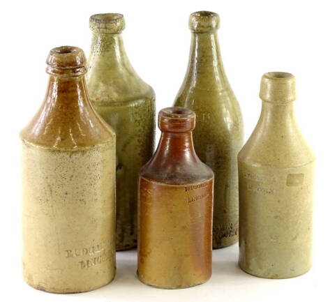 Various Lincoln stoneware bottles, stamped I Tooley, L P Ostler, Rudgard and Co, I Bellamy (not stamped Lincoln), and E.W.R Lincoln.