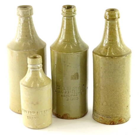 Four 19thC stoneware bottles, stamped Nicholson Brigg, H and R Hildyard, Brigg, AM and E Sergeant and Co Brigg and Hildyard and Fyre Brigg.