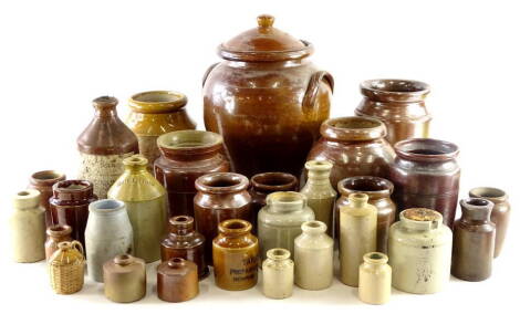 A large collection of stoneware jars, small flagons, etc. (AF)