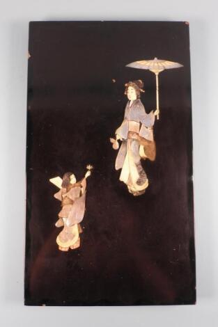 A pair of Japanese lacquer and Shibayama panels