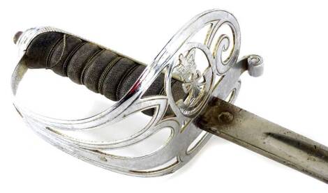 A Victorian 1845 pattern infantry officers sword, with scabbard (AF), 100cm L, blade 82cm L.