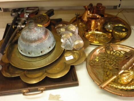 Various Eastern brass and copper trays