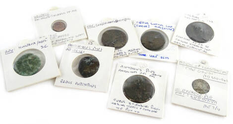 Various copper and brass Roman coins, to include Claudius, Hadrian, Antonius Pius, Valentinian II, etc.