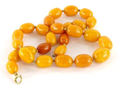 A butterscotch amber bead necklace.