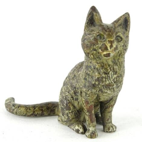 An early 20thC cold painted bronze figure of a tabby cat, possibly Bergman, 5cm H.