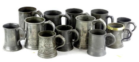 Various 19thC and later pewter straight sided tankards, etc.