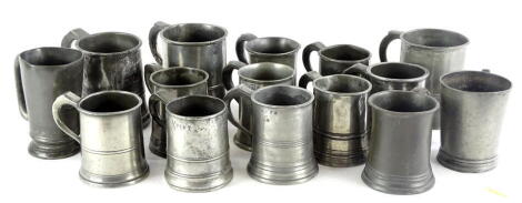 Various small 19thC and later pewter straight sided tankards.