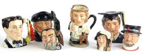 Various small Royal Doulton character jugs, etc., to include Dr Jekyll and Mr Hyde, The Graduate, The Snooker Player, etc.