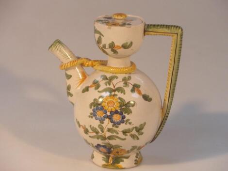 A Cantagalli lidded coffee pot or wine pot of globular from with cup shape neck