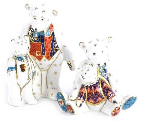 Two Royal Crown Derby porcelain bear figure groups, each modelled in the form of a large bear and a child, boxed.