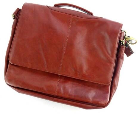 An Italian Visconti brown leather bag or small laptop case, with brass mounts.