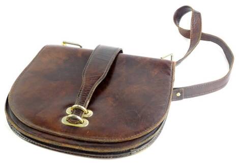 A brown leather ladies bag, with plated mounts, unmarked.