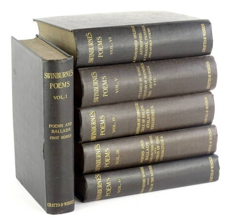 The Poems of Algernon Charles Swinburne, in six volumes, published by Chatto and Windus 1904, black canvas bindings.