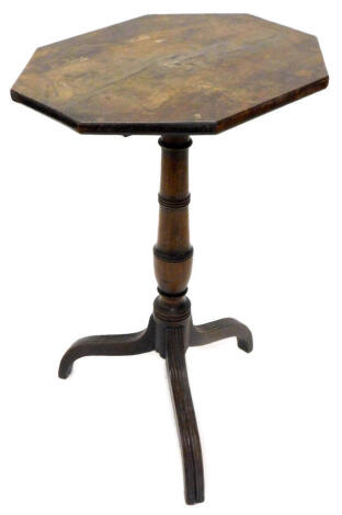 A 19thC mahogany occasional table, the octagonal top on a turned column and reeded tripod base, adapted (AF), 53cm W.