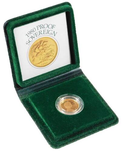 An Elizabeth II gold proof full sovereign 1980, in outer case and box.