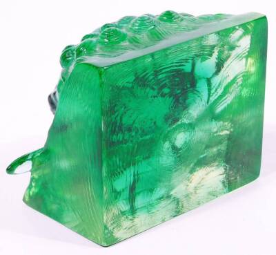 A jade coloured glass sculpture paperweight, of a lion's head with sword to the mouth, possibly Sri Lankan, 12cm W. Provenance: Gifted to the vendor by then Prime Minister Margaret Thatcher. - 3