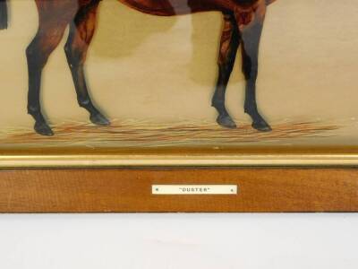 English School (early 20thC). Two equestrian studies of horses, "Dandy" and "Duster", reverse paintings on glass, one monogrammed TBW within a horse shoe dated 1921, 34.5cm H x 46.5cm W. - 2