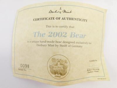 Two Steiff for Danbury Mint teddy bears, comprising golden mohair 2002 Centenary Bear, USA Anniversary 1902-2002, with certificate of authenticity, ear tag, yellow label, and growler, No. 660337, 31cm H, and The Steiff Centenary Bear 2002, golden mohair, - 5