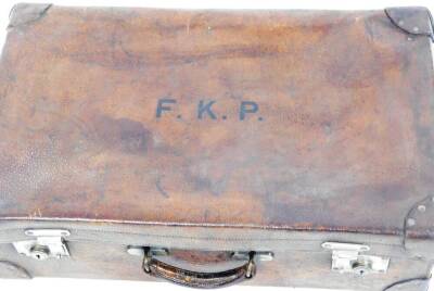 An early 20thC pig skin travel case, of rectangular form, with Drew & Sons Piccadilly double lever locks and articulated handle, with studded base, 66cm W. - 3