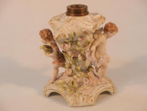 A 19thC German porcelain oil lamp base