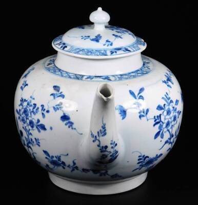 An 18thC Worcester porcelain punch pot and cover, c1756-58, painted in the Zig-Zag Fence pattern in blue and white, scratch and workman's mark and period, marked X with scratch line, 20cm H. - 2
