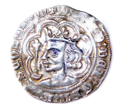 A Scottish silver groat, probably Robert II, 3cm W.