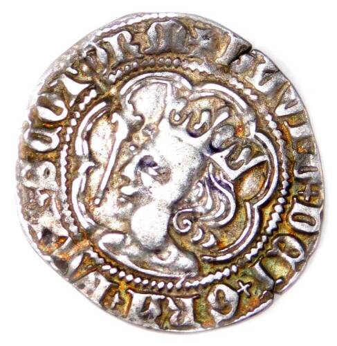 A Scottish silver half groat, probably David II (1329-71), 2cm W.