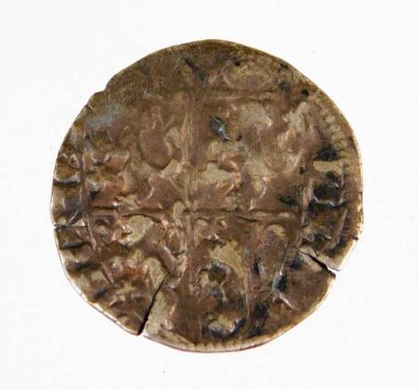 A hammered silver penny, probably Irish or Scottish, 2cm W.