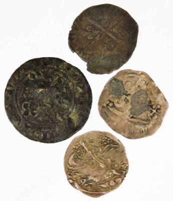 Four various hammered silver and other coins, probably Islamic or Arabic. (4)