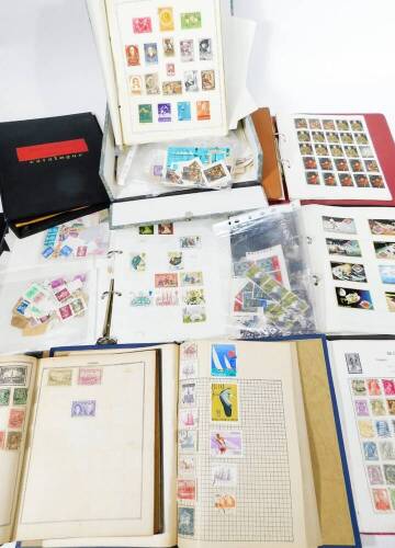 Various world used stamps, etc. Queen Elizabeth II collectors stamps, dated 15th February 1971, Jersey Channel Island Silver Wedding, Apollo 15 Mission, Cayman Islands, various other related collectors stamps, mainly late 20thC, a further album containing