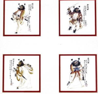 20thC Hong Kong School. Various figure of warriors, mixed media, watercolour, 10cm x 9cm, in one mount with bamboo frame, various other pictures, prints, frames, G A Mitchell, etc. (a quantity) - 3