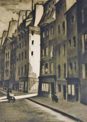 Christopher Richard Wynne Nevinson (1889-1946). Street scene, engraving, signed to the mount, 35cm x 24cm.