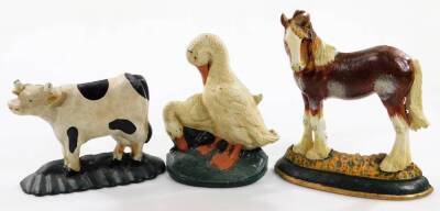 Various painted metal decorative doorstops, to include horse, 25cm H, geese, dogs, etc. (a quantity) - 3