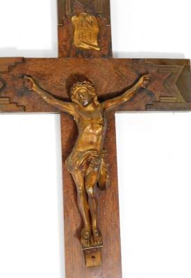 Various oak backed and metal crucifixes, to include several free standing examples, 60cm H, etc. (a quantity) - 3