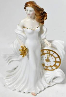 A Royal Worcester figure Eternity, Year 2000, printed marks beneath, 18cm H and a silver coloured candlestick lamp on ebonised plinth base with shade. (2) - 2