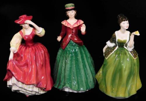 Various Royal Doulton figure Fleur, 20cm H, Buttercup and Holly, printed marks beneath, with three associated boxes. (3)