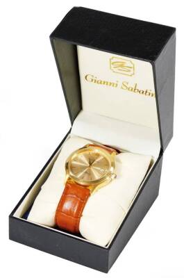 A Gianni Sabatini gentleman's fashion watch, with textured faux leather bracelet, 3cm Dia. dial with baton numerals, pointers and date aperture, with 100 metres water resistant. (boxed)