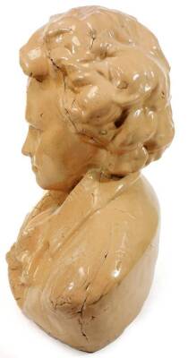 A 20thC pottery bust of Beethoven, quarter profile, unmarked, 50cm H. - 2