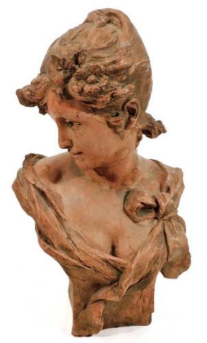 After Alfred Jean Foretay. Bust of a lady, facing dexter, painted plaster, signed to the back, 54cm H.