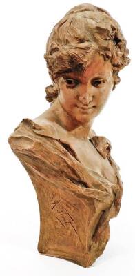 After Alfred Jean Foretay. Bust of a lady, facing dexter, painted plaster, signed to the back, 54cm H. - 2