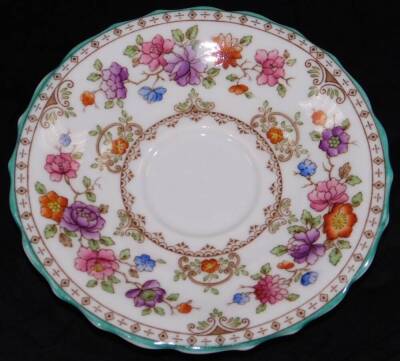 Various china and effects, a Wedgwood Peter Rabbit plate, 25cm Dia. various pieces of Royal Crown Derby Derby Posies china, a large glass crystal orb, Kaiser Parian style rabbit ornament, Copeland Spode Lauriston part tea service to include teapot, cups, - 7