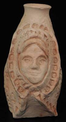 A terracotta face mask vase, heavily decorated, probably Roman, 15cm H. - 2