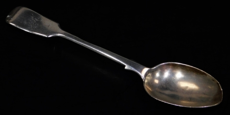 A Victorian silver dessert spoon, fiddle pattern, initialled, London 1890, 19cm W, 1½oz.