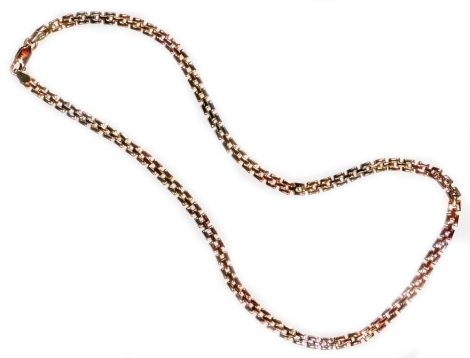 A 9ct gold tri-colour necklace, with modern design links, in gold, rose gold and white gold, 41cm long, 7g all in